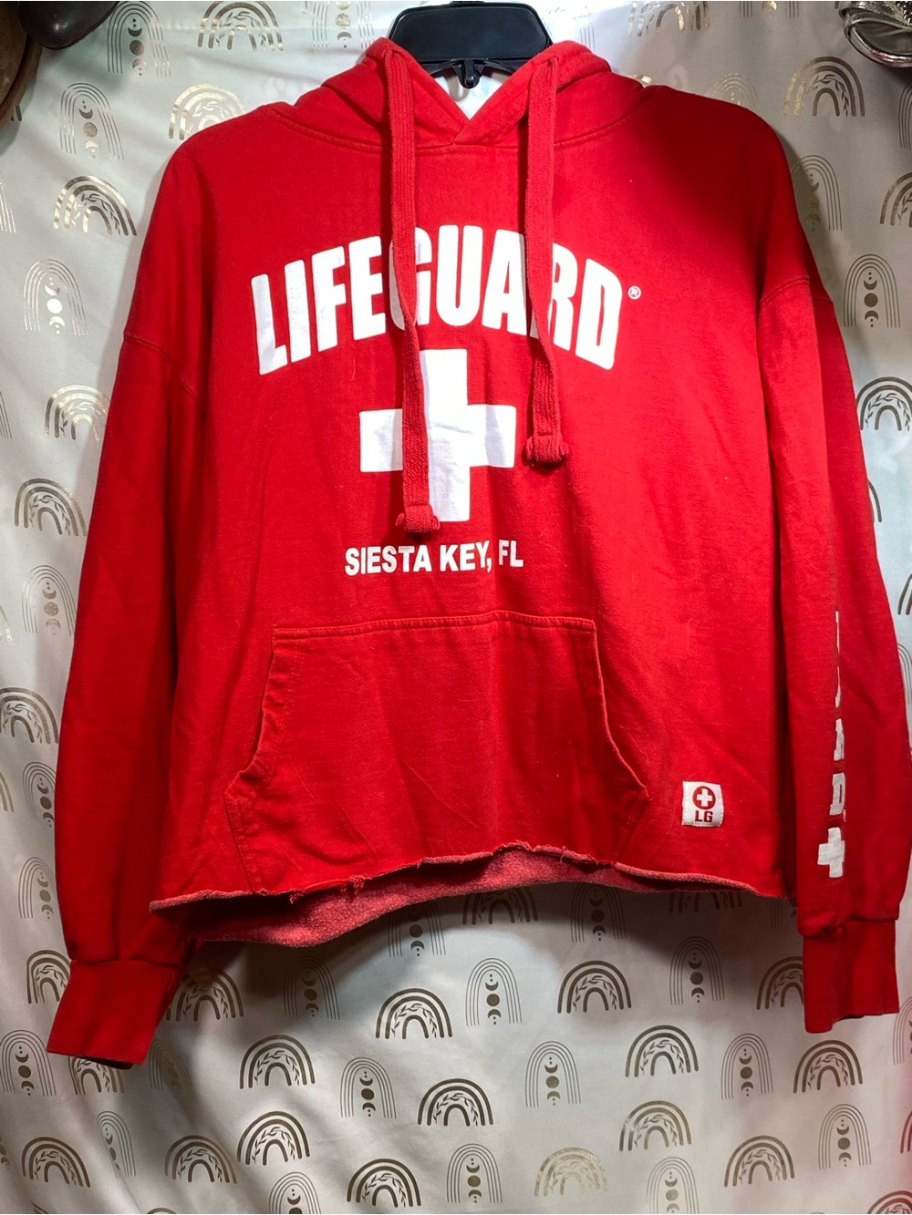 LG Red Hoodie Tag with White Cross Logo
